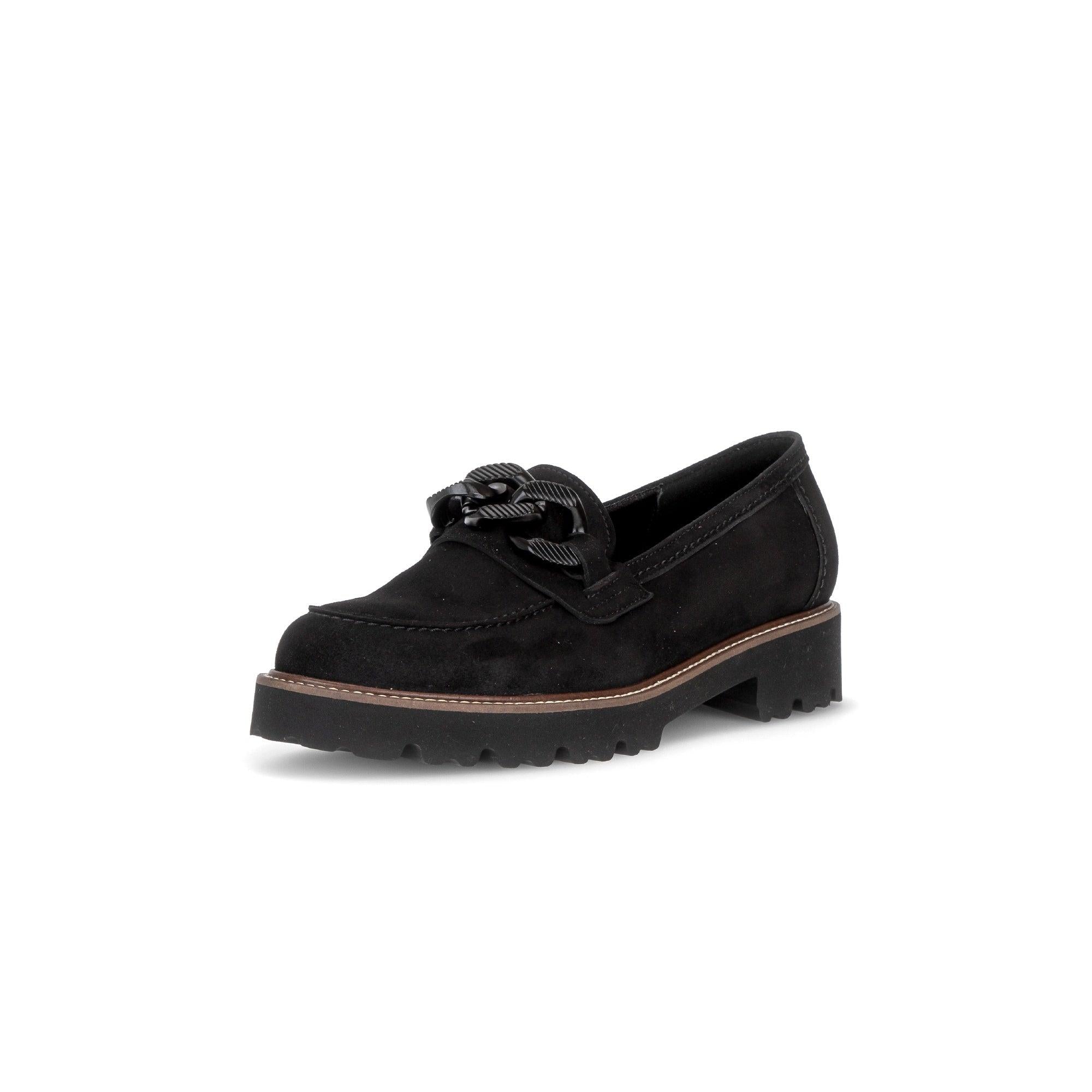 Gabor 4013.01.001 Squeeze Ladies Black Suede Chain Trim Loafers
