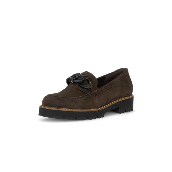 Gabor 4013.01.004 Squeeze Ladies Mocca Brown Suede Chain Trim Loafers