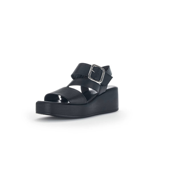 Gabor 44.533.27 Java Ladies Black Leather Buckle Sandals-elevate your sole