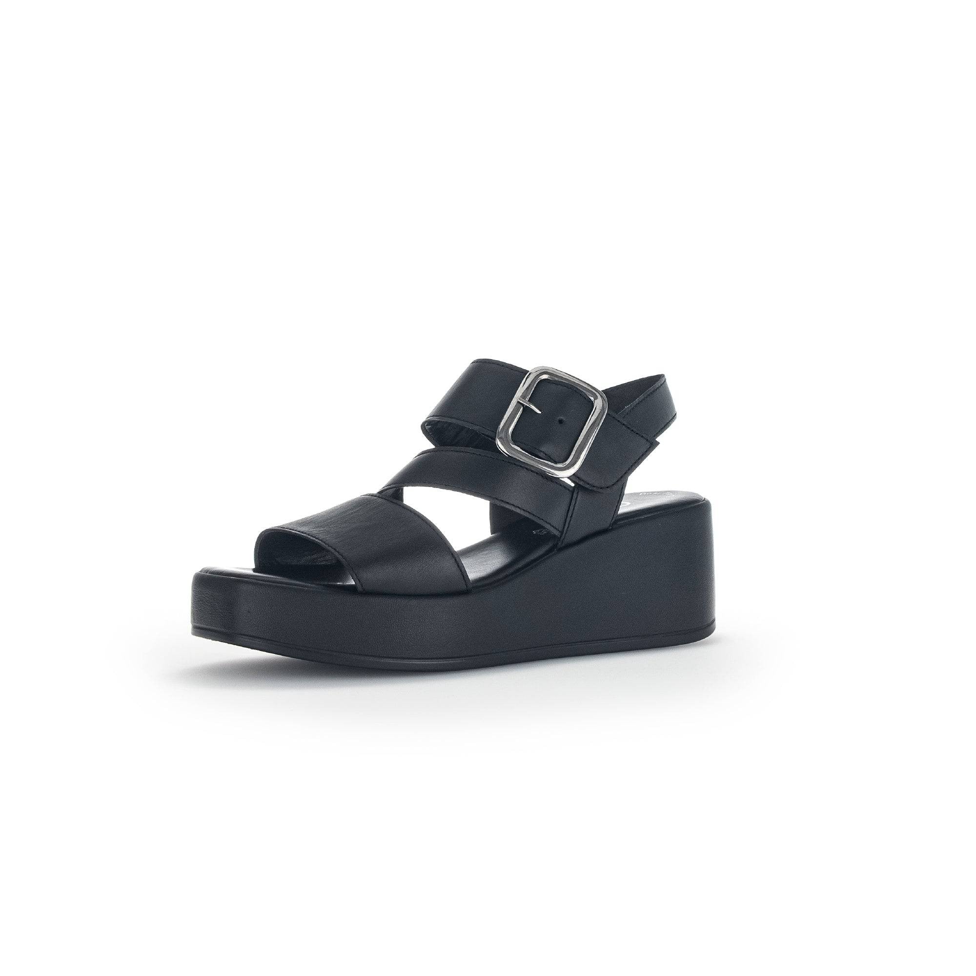 Gabor 44.533.27 Java Ladies Black Leather Buckle Sandals-elevate your sole
