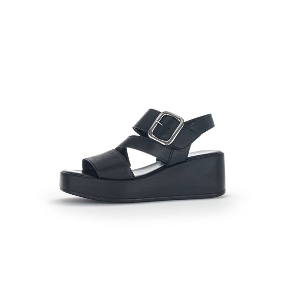 Gabor 44.533.27 Java Ladies Black Leather Buckle Sandals-elevate your sole