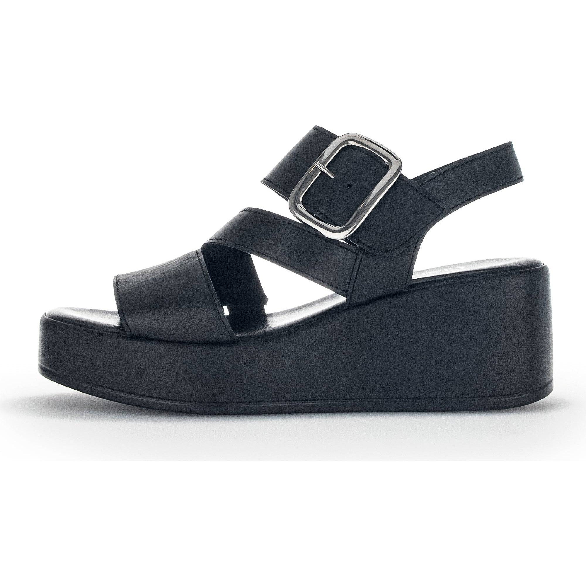 Gabor 44.533.27 Java Ladies Black Leather Buckle Sandals-elevate your sole