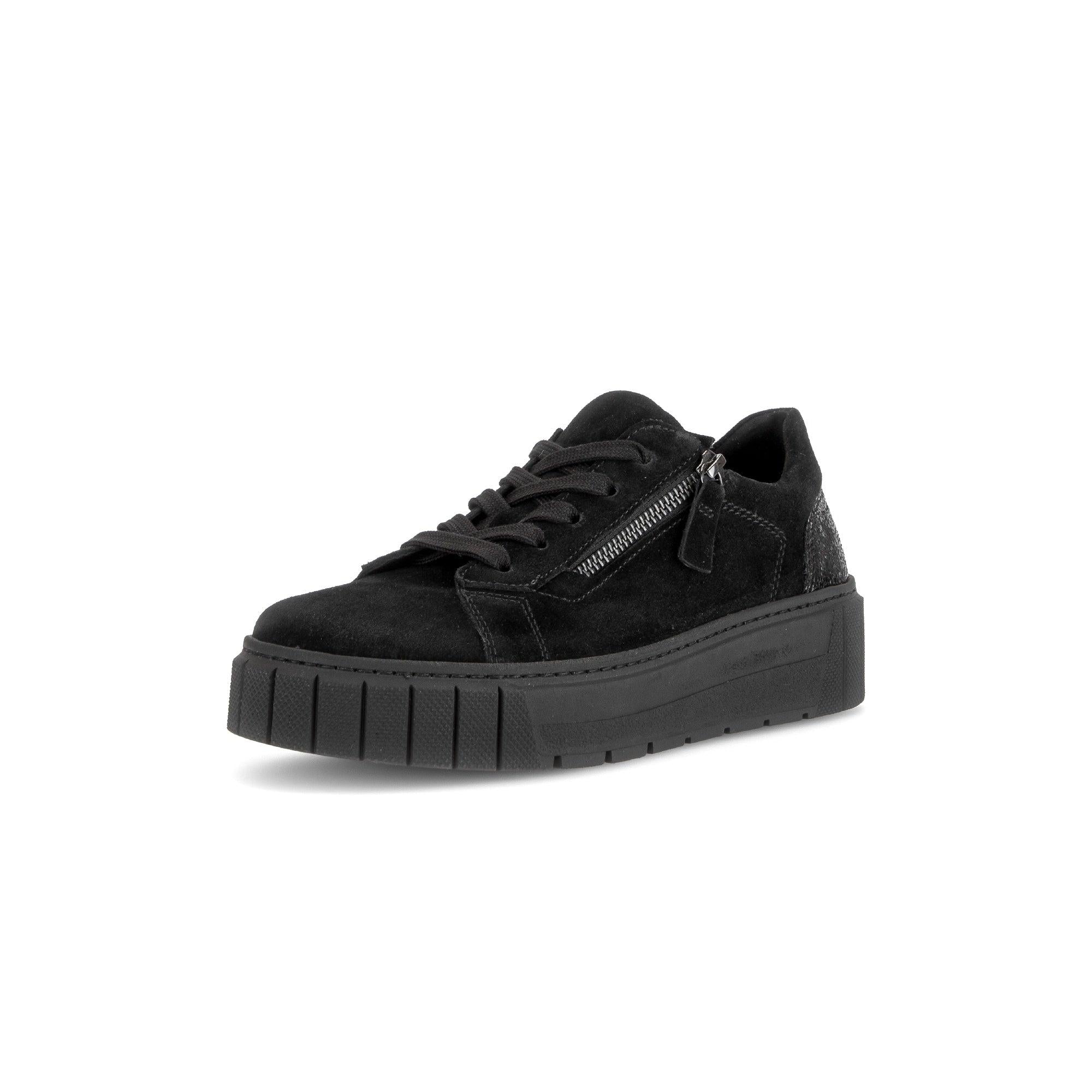 Gabor 6017.03.001 Ferry Ladies Black Leather Combi Zip & Lace Trainers