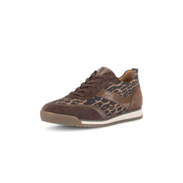 Gabor 6025.01.004 Secret Ladies Cacao Brown Leopard Print Leather Combi Lace Up Trainers