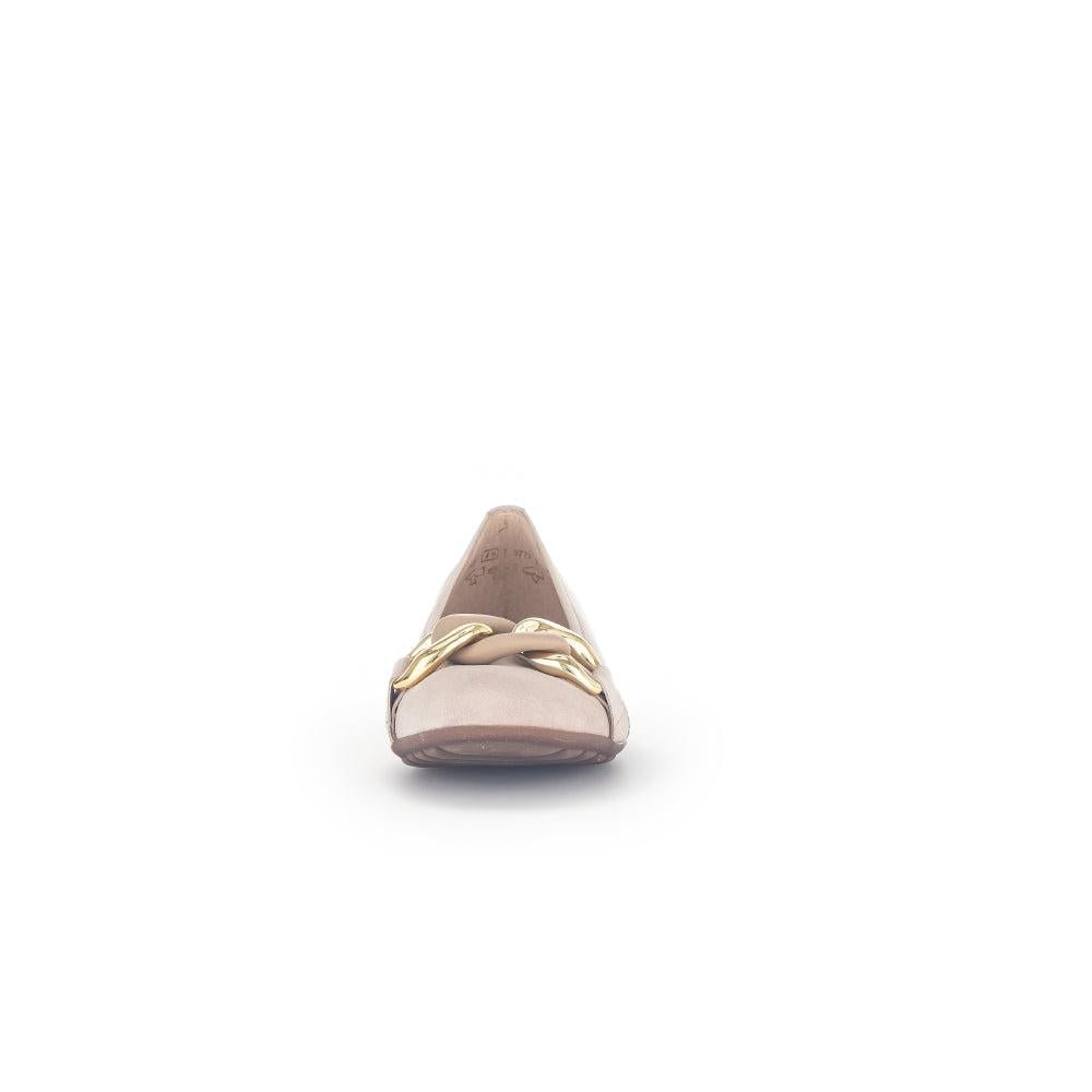 Gabor Sabia Ladies Tan Suede Slip-On Shoes with Gold Chain Detail