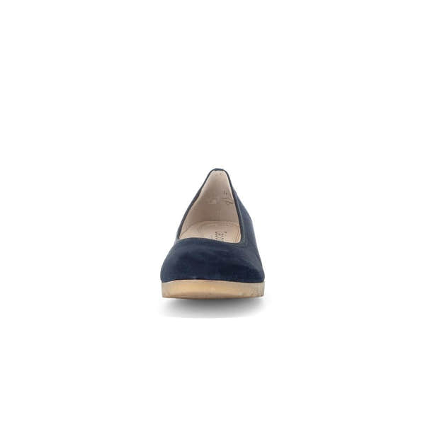 Gabor Epworth Ladies Dark Blue Suede Slip-On Shoes, comfortable ballet flat with beige sole, stylish and versatile footwear.