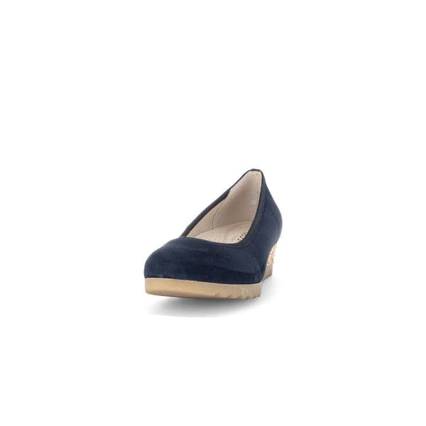 Gabor Epworth women's dark blue suede slip-on shoes with a wedge heel and beige interior.