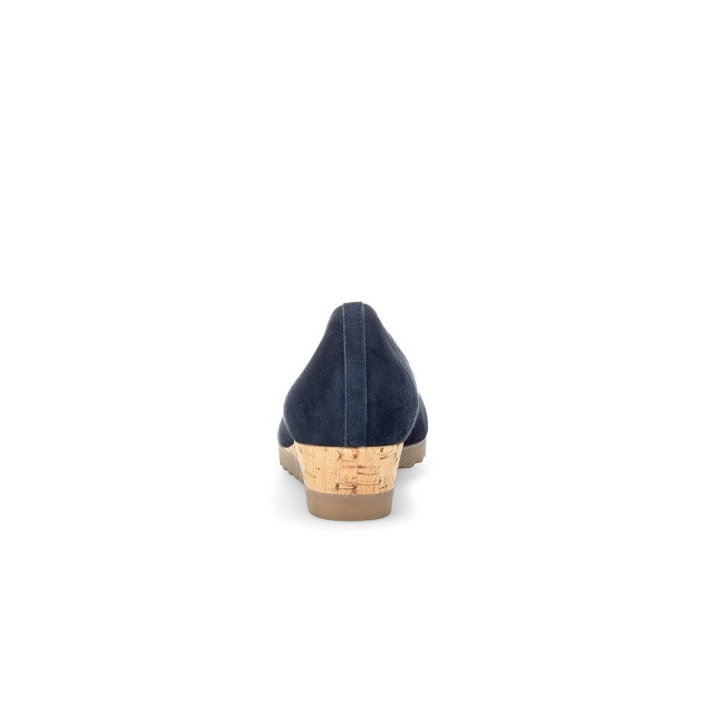 Gabor Women's Dark Blue Suede Slip-On Shoes with Cork Heel, Epworth style, stylish and comfortable footwear for women.