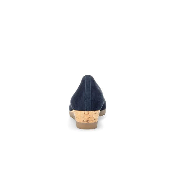 Gabor Women's Dark Blue Suede Slip-On Shoes with Cork Heel, Epworth style, stylish and comfortable footwear for women.