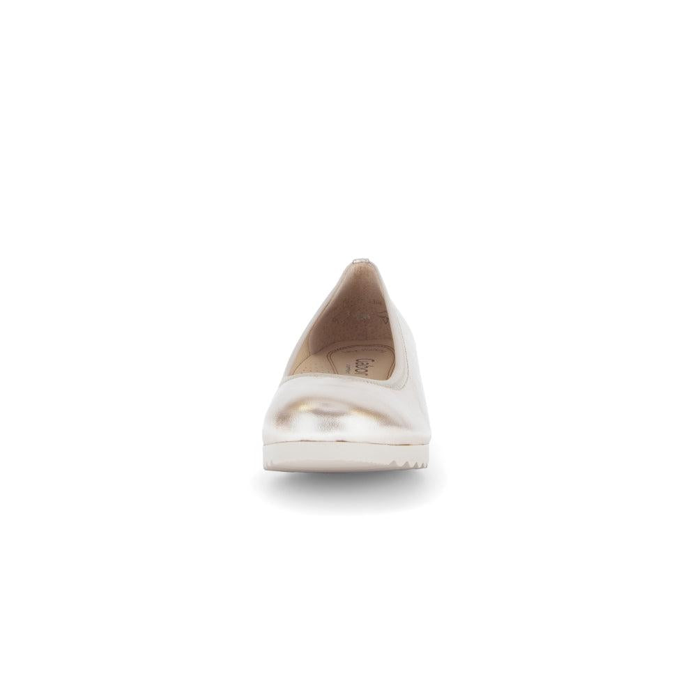 Gabor 62.641.82 Epworth Ladies Gold Leather Slip-On Shoes, pointed toe, low heel, metallic finish, women's elegant flats.