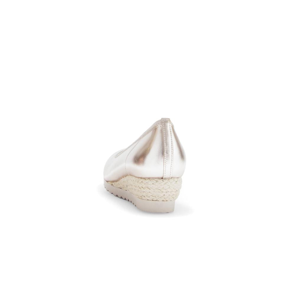 Gabor Epworth Ladies Gold Leather Slip-On Shoes with wedge heel and espadrille-style sole.