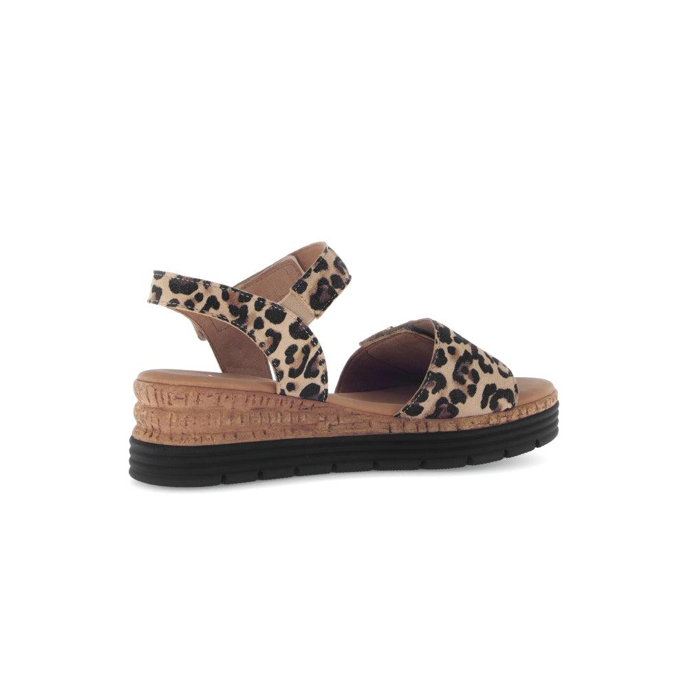 Gabor Ladies Animal Print Leather Touch Fastening Sandals with platform sole and adjustable straps.