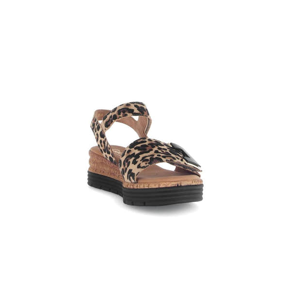 Gabor women's animal print leather touch fastening wedge sandals with chunky platform sole.