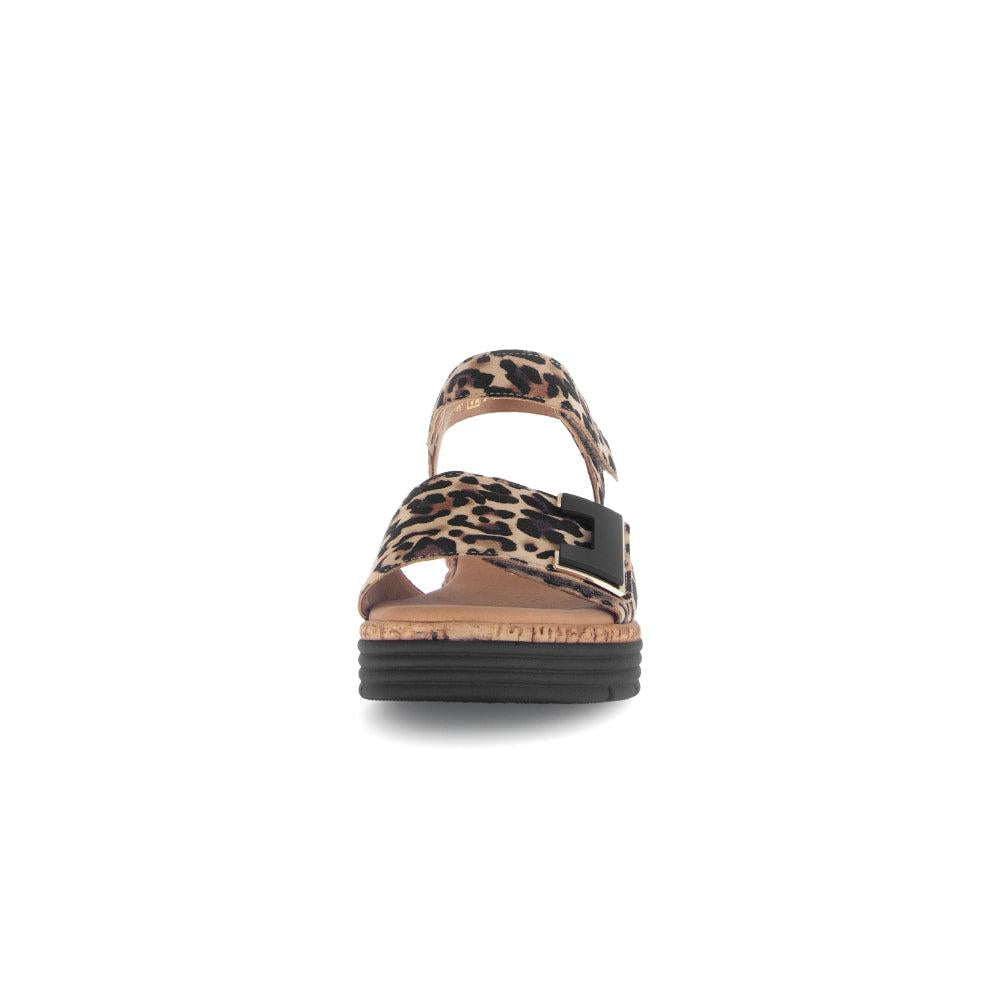 Gabor women's animal print leather touch fastening sandals with chunky sole and buckle detail.