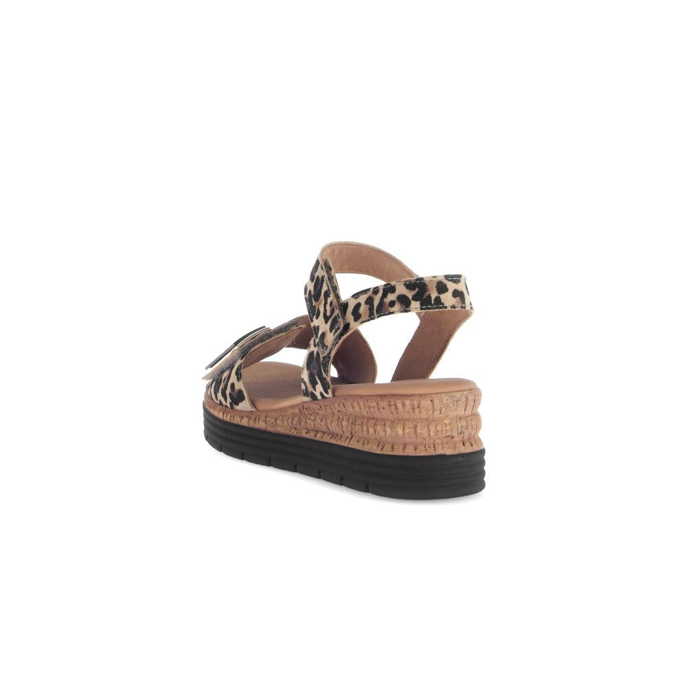 Gabor Ladies Animal Print Leather Touch Fastening Sandals with wedge heel and platform sole.