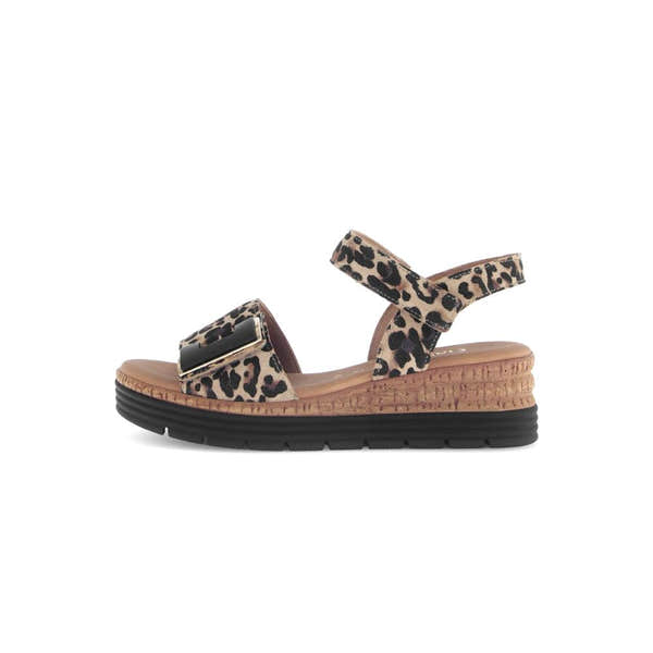 Gabor Ladies Animal Print Leather Touch Fastening Sandals with Platform Sole and Buckle Details