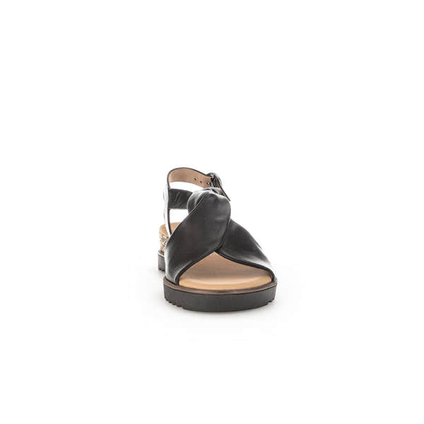 Gabor 62.751.27 women's black leather buckle sandals with chunky heel and open toe, stylish and comfortable summer footwear.