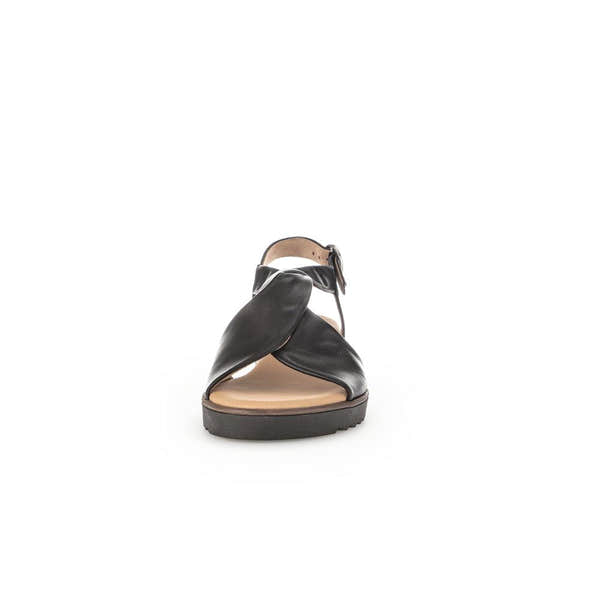 Gabor 62.751.27 black leather buckled sandals with thick sole and open toe for women.