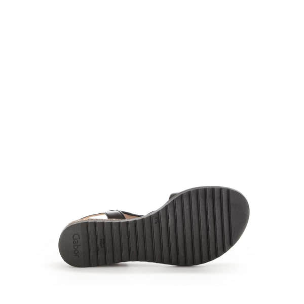 Gabor women's black leather buckle sandals with textured sole and low heel, model 62.751.27, stylish and comfortable footwear.