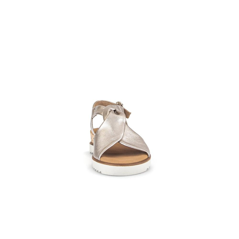 Gabor 62.751.82 beige leather buckle sandals for women with ankle strap and white sole.