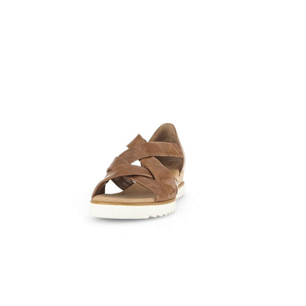Gabor Women's Brown Leather Slip-On Sandals with Cross-Strap Design and White Ankle-Height Sole