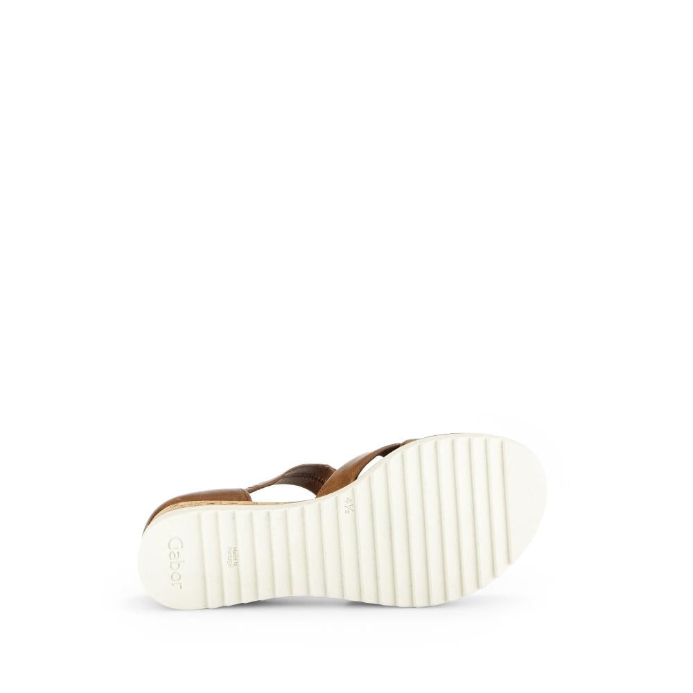 Gabor women's brown leather slip-on sandals with white ridged rubber soles, model 62.782.53, casual and stylish footwear.
