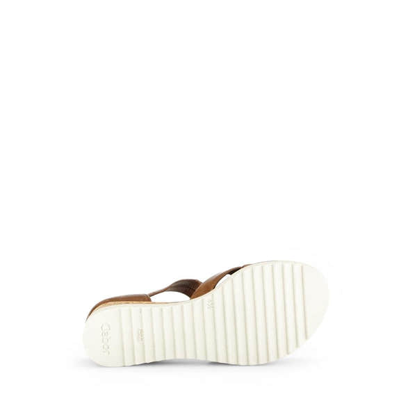 Gabor women's brown leather slip-on sandals with white ridged rubber soles, model 62.782.53, casual and stylish footwear.