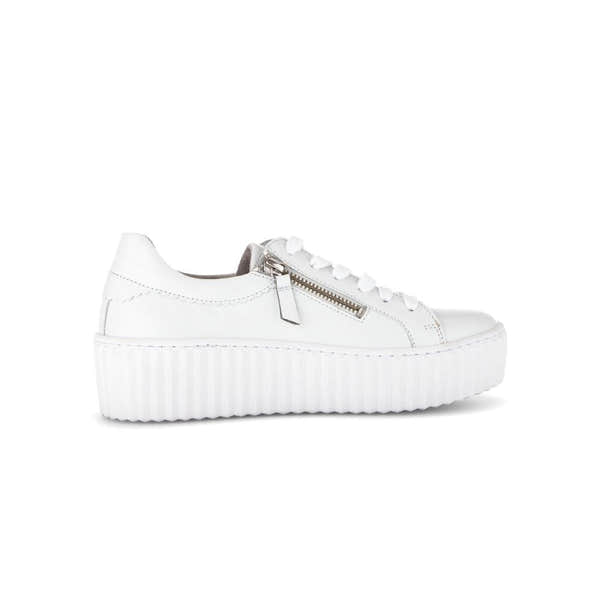 Gabor 63.200.21 Dolly Ladies White Leather Platform Sneakers with zip and lace-up closure.