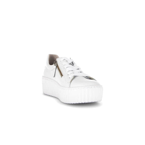 Gabor 63.200.21 Dolly Ladies White Leather Platform Trainers with Zip and Lace-Up Design