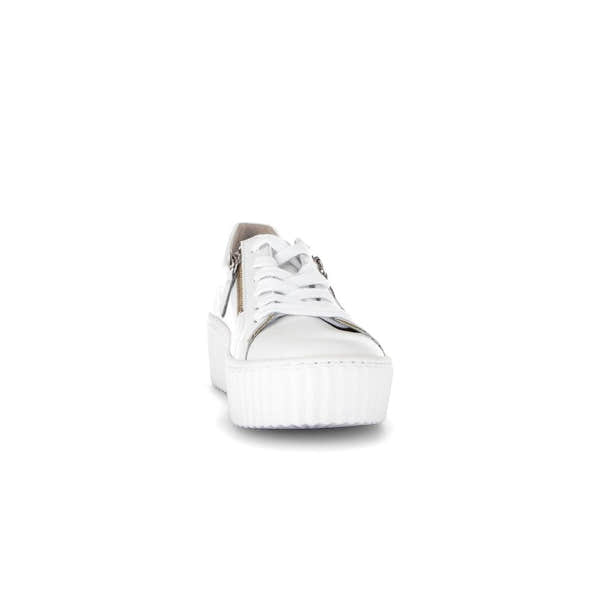 Gabor Dolly Ladies White Leather Trainers with Zip and Lace-Up Front, Platform Sole, stylish and sporty footwear.