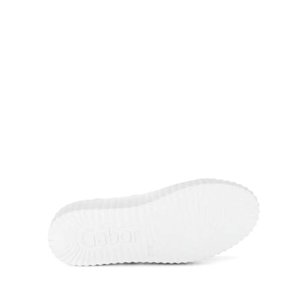 Gabor Dolly Ladies white leather trainers with zip and lace-up closure, slip-resistant rubber sole, stylish and comfortable footwear.