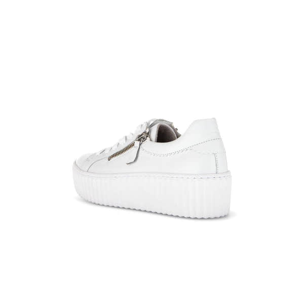 Gabor Dolly Ladies white leather platform sneakers with zip and lace-up detail.