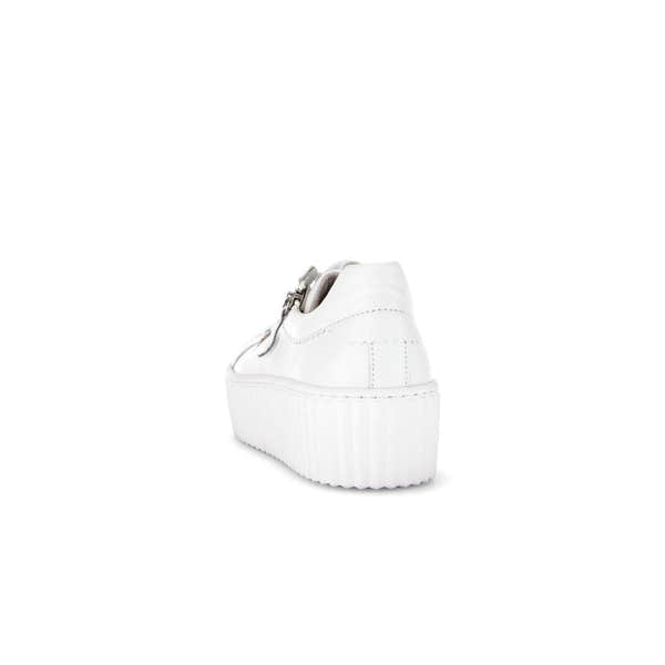 Gabor Dolly Ladies white leather platform trainers with zip and lace-up front, chunky sole, stylish and comfortable footwear.