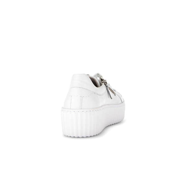 Gabor Dolly Ladies White Leather Platform Trainers with Zip and Lace-Up Details, Chunky Sole.