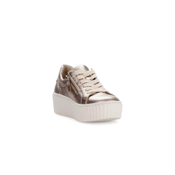 Gabor Dolly Ladies Gold Metallic Leather Platform Trainers with Lace-Up and Zip Closure