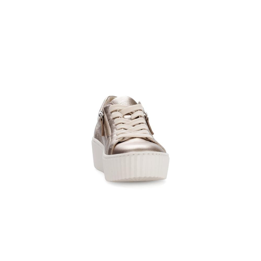 Gabor Dolly Ladies Gold Metallic Leather Platform Trainers with Lace-up and Zipper Details