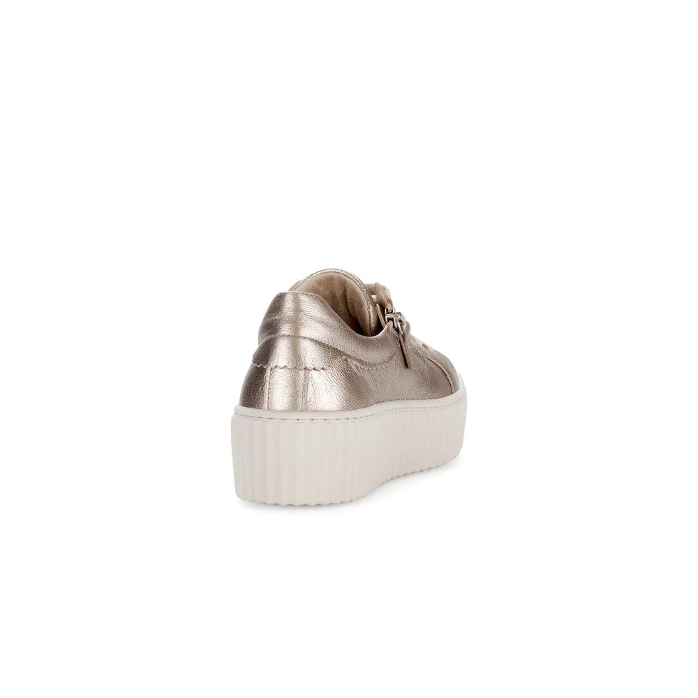 Gabor Dolly Ladies Gold Metallic Leather Platform Trainers with Zip and Lace Up Design