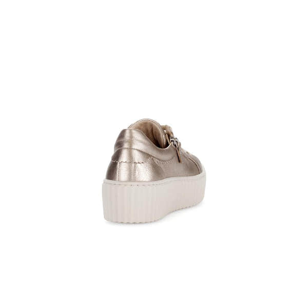 Gabor Dolly Ladies Gold Metallic Leather Platform Trainers with Zip and Lace Up Design
