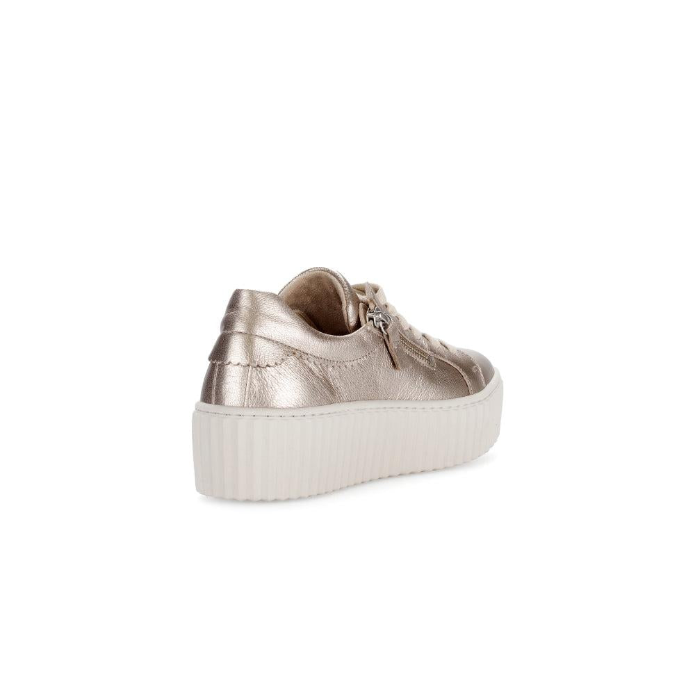 Gabor Dolly Ladies Gold Metallic Leather Platform Trainers with Zip and Lace-Up Details