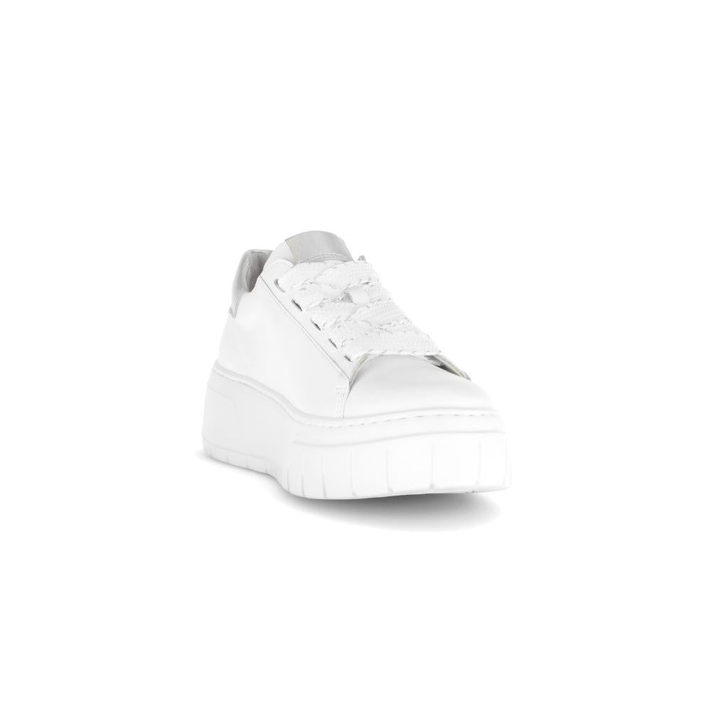 Gabor Rios Women's White Leather Lace-Up Trainers, chunky sole, casual stylish sneakers, breathable and comfortable.
