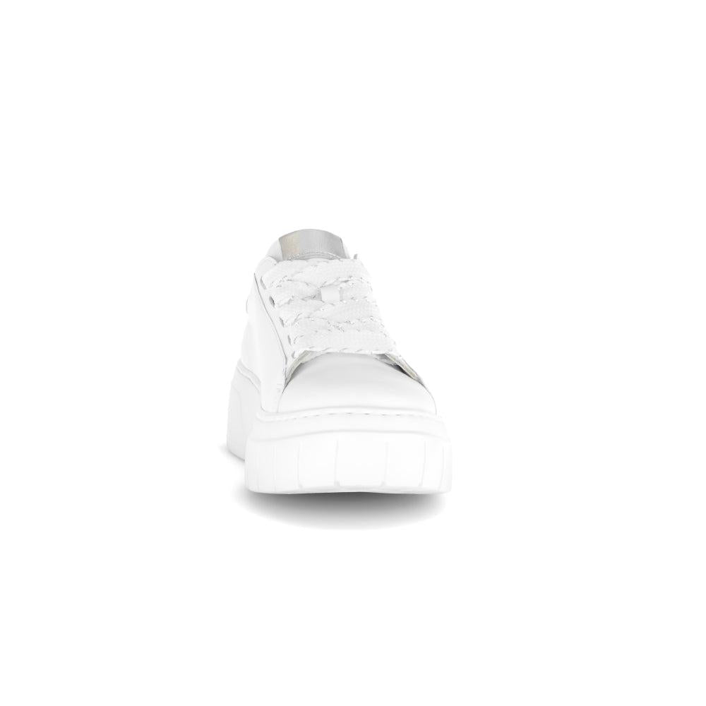Gabor Rios White Leather Lace-Up Trainers for Women, chunky sole, stylish casual sneakers, lightweight and comfortable.