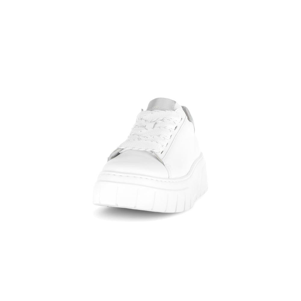 Gabor Rios ladies white leather lace-up trainers with thick sole and minimal design.