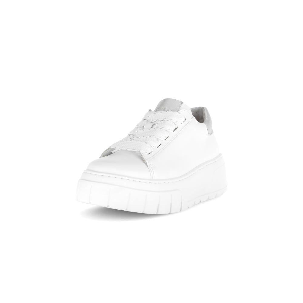 Gabor Rios women's white leather lace-up trainers with chunky sole and minimalist design.