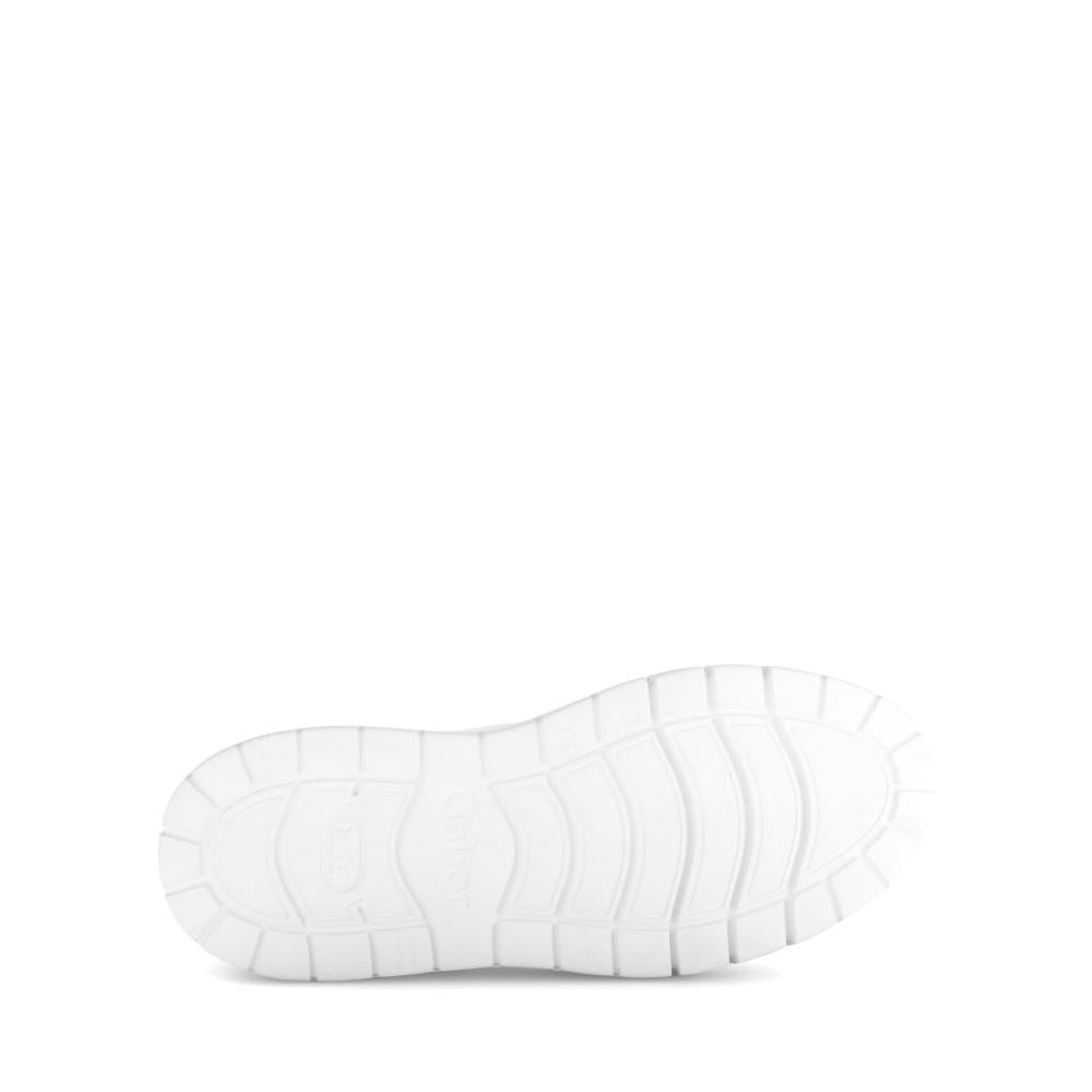 Gabor Rios Ladies White Leather Lace-Up Trainers with rubber sole and casual sporty design.