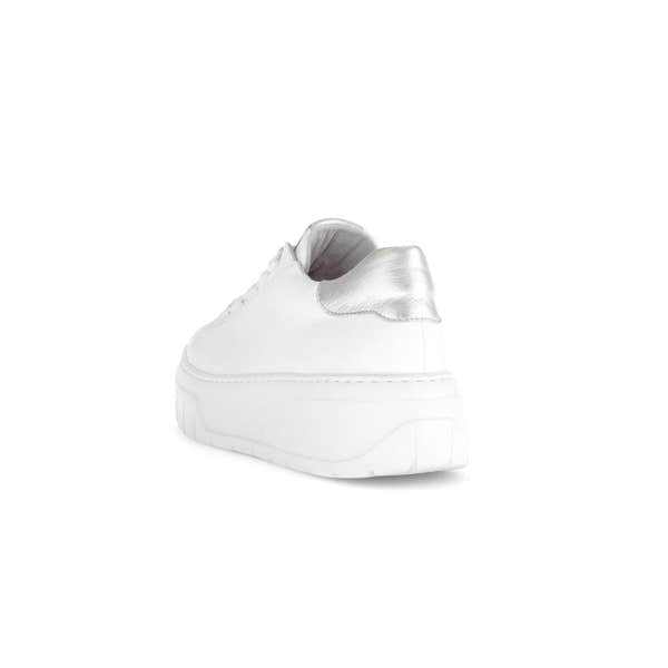Gabor Rios Women's White Leather Lace-Up Trainers with Silver Heel Detail, casual sporty footwear.