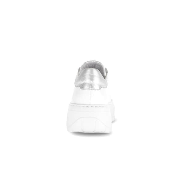 Gabor Rios Women's White Leather Lace-Up Trainers with Silver Back Detail, chunky sole, stylish casual footwear.