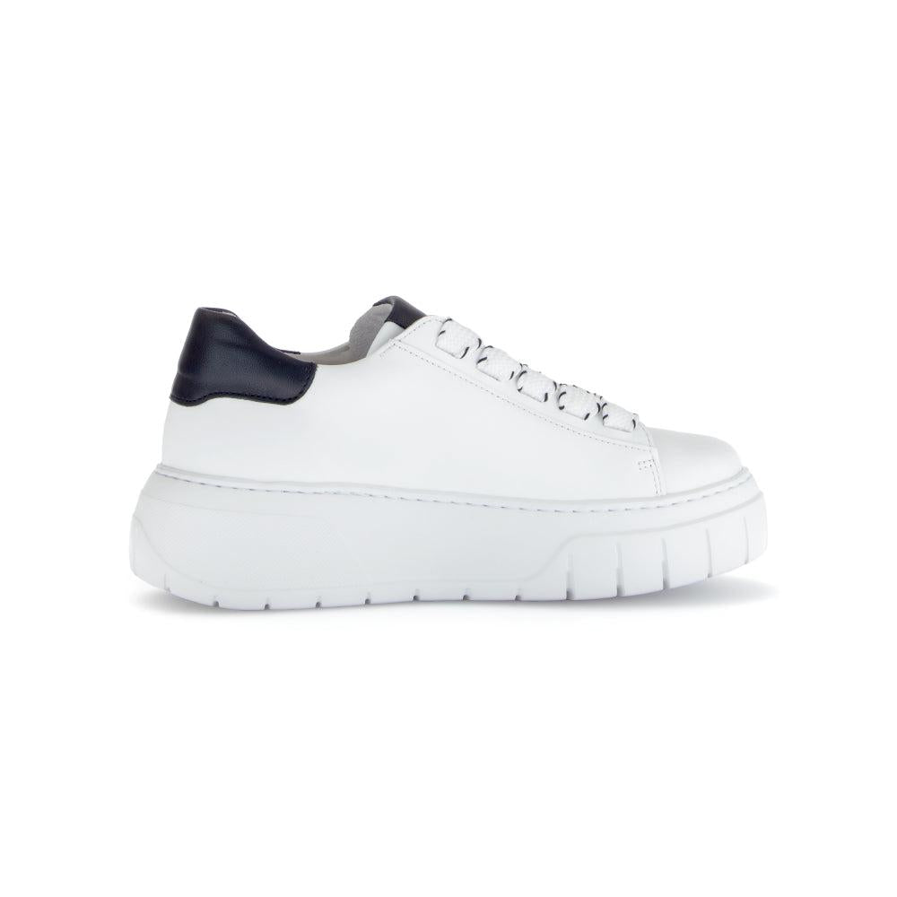 Gabor Rios Women's White Leather Lace-Up Sneakers with Black Accent, Chunky Platform Sole