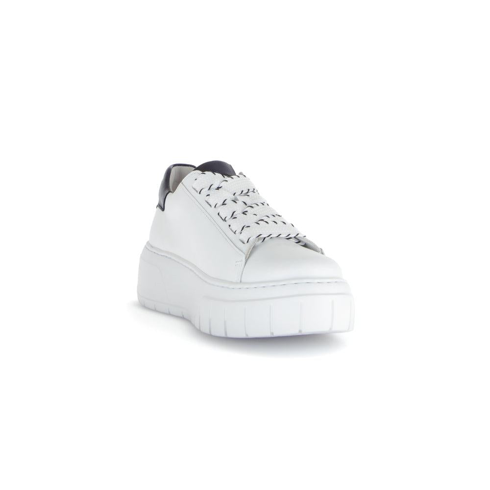 Gabor Rios Ladies White Leather Lace-Up Sneakers with Chunky Sole and Black Accents