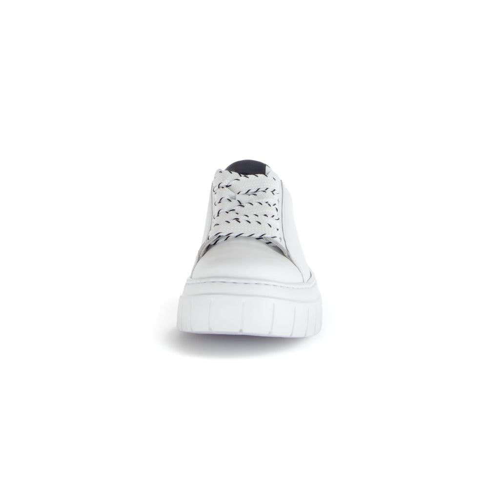 Gabor 63.222.27 Rios women's white leather lace-up trainers with black accents, chunky sole, stylish and comfortable footwear.