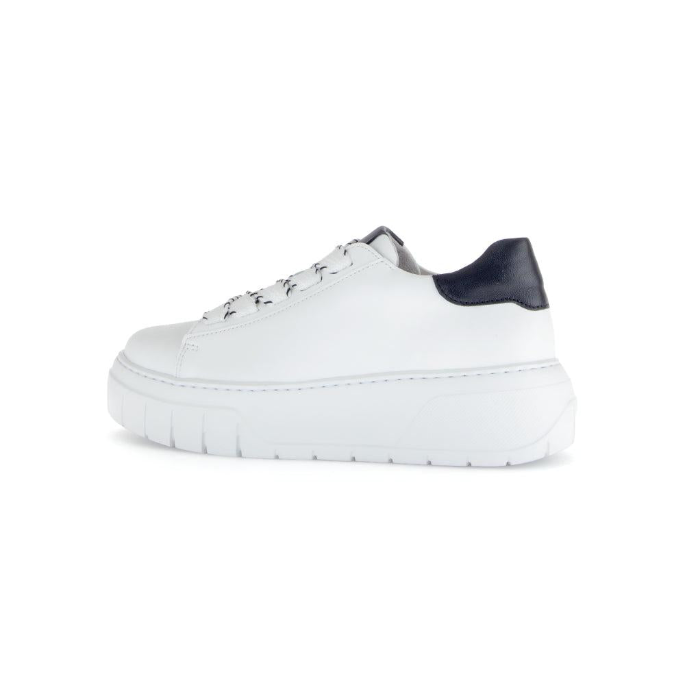 Gabor Rios Women's White Leather Lace-Up Trainers with Black Heel Accent, Chunky Sole, Casual Sneakers